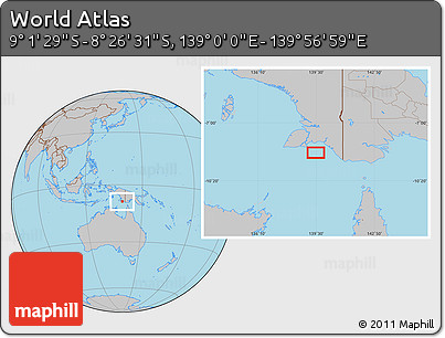 Gray Location Map of the Area around 8° 44' 0" S, 139° 28' 29" E