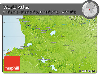 Physical Map of the Area around 8° 44' 0" S, 13° 40' 30" E