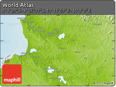 Physical Map of the Area around 8° 44' 0" S, 13° 40' 30" E