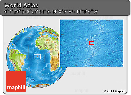 Physical Location Map of the Area around 8° 44' 0" S, 13° 31' 30" W