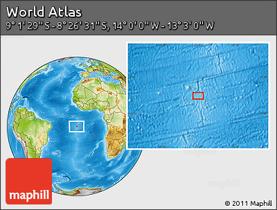 Physical Location Map of the Area around 8° 44' 0" S, 13° 31' 30" W