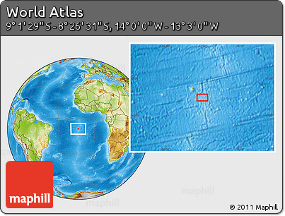 Physical Location Map of the Area around 8° 44' 0" S, 13° 31' 30" W