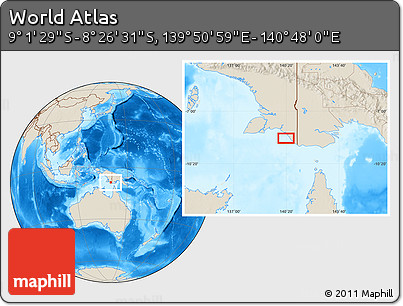 Shaded Relief Location Map of the Area around 8° 44' 0" S, 140° 19' 29" E