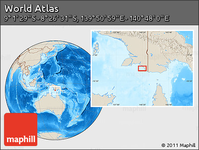 Shaded Relief Location Map of the Area around 8° 44' 0" S, 140° 19' 29" E