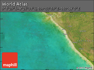 Satellite Map of the Area around 8° 44' 0" S, 140° 19' 29" E