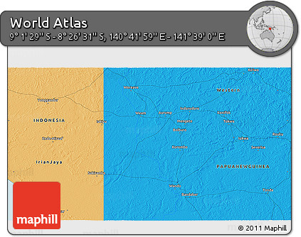 Political 3D Map of the Area around 8° 44' 0" S, 141° 10' 30" E
