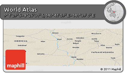 Shaded Relief Panoramic Map of the Area around 8° 44' 0" S, 141° 10' 30" E