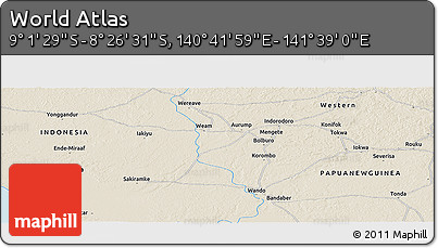 Shaded Relief Panoramic Map of the Area around 8° 44' 0" S, 141° 10' 30" E