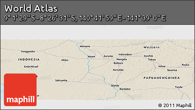 Shaded Relief Panoramic Map of the Area around 8° 44' 0" S, 141° 10' 30" E