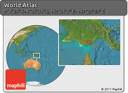Satellite Location Map of the Area around 8° 44' 0" S, 142° 52' 30" E