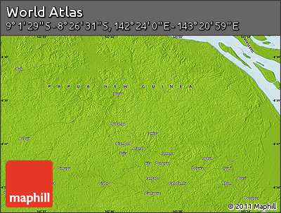 Physical Map of the Area around 8° 44' 0" S, 142° 52' 30" E
