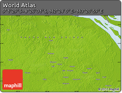 Physical Map of the Area around 8° 44' 0" S, 142° 52' 30" E