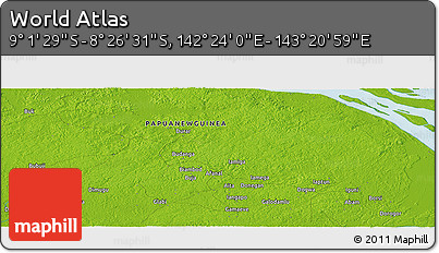 Physical Panoramic Map of the Area around 8° 44' 0" S, 142° 52' 30" E