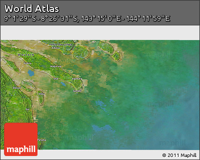 Satellite 3D Map of the Area around 8° 44' 0" S, 143° 43' 29" E