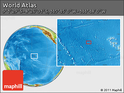 Physical Location Map of the Area around 8° 44' 0" S, 145° 16' 30" W