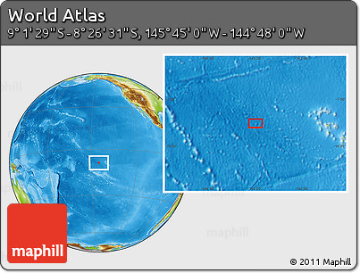 Physical Location Map of the Area around 8° 44' 0" S, 145° 16' 30" W