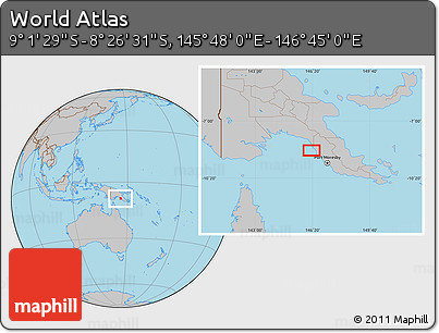 Gray Location Map of the Area around 8° 44' 0" S, 146° 16' 30" E