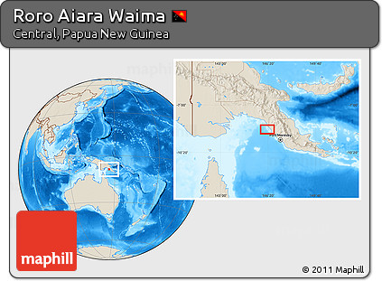 Shaded Relief Location Map of Roro Aiara Waima