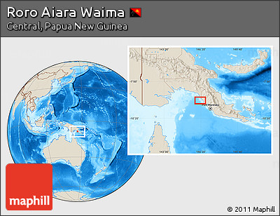 Shaded Relief Location Map of Roro Aiara Waima