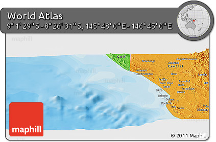 Political Panoramic Map of the Area around 8° 44' 0" S, 146° 16' 30" E