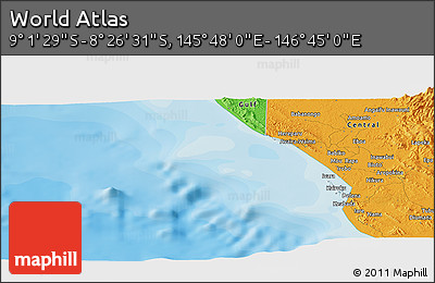 Political Panoramic Map of the Area around 8° 44' 0" S, 146° 16' 30" E