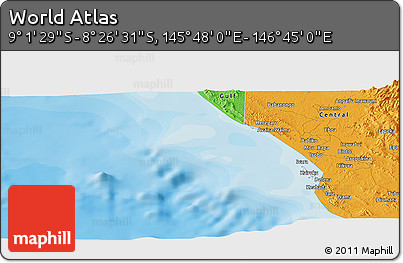 Political Panoramic Map of the Area around 8° 44' 0" S, 146° 16' 30" E