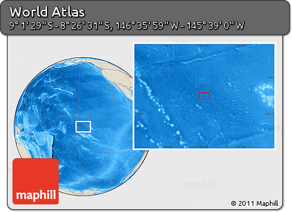 Shaded Relief Location Map of the Area around 8° 44' 0" S, 146° 7' 30" W