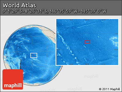 Shaded Relief Location Map of the Area around 8° 44' 0" S, 146° 7' 30" W