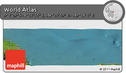 Satellite Panoramic Map of the Area around 8° 44' 0" S, 148° 49' 29" E