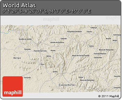 Shaded Relief 3D Map of the Area around 8° 44' 0" S, 14° 31' 30" E