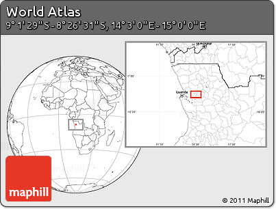 Blank Location Map of the Area around 8° 44' 0" S, 14° 31' 30" E