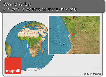 Satellite Location Map of the Area around 8° 44' 0" S, 14° 31' 30" E