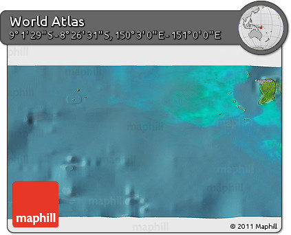 Satellite 3D Map of the Area around 8° 44' 0" S, 150° 31' 30" E