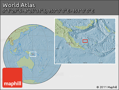 Savanna Style Location Map of the Area around 8° 44' 0" S, 150° 31' 30" E, hill shading