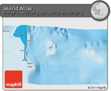Political 3D Map of the Area around 8° 44' 0" S, 151° 22' 30" E