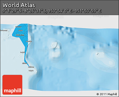 Political 3D Map of the Area around 8° 44' 0" S, 151° 22' 30" E