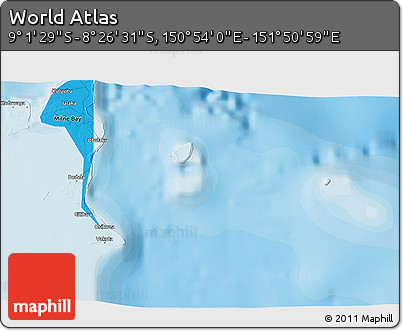 Political 3D Map of the Area around 8° 44' 0" S, 151° 22' 30" E