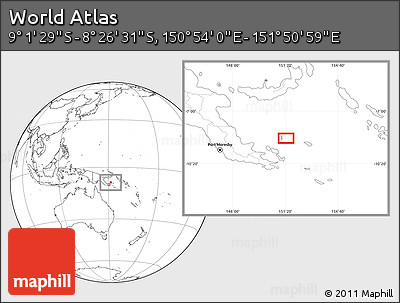Blank Location Map of the Area around 8° 44' 0" S, 151° 22' 30" E