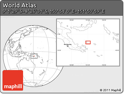 Blank Location Map of the Area around 8° 44' 0" S, 151° 22' 30" E