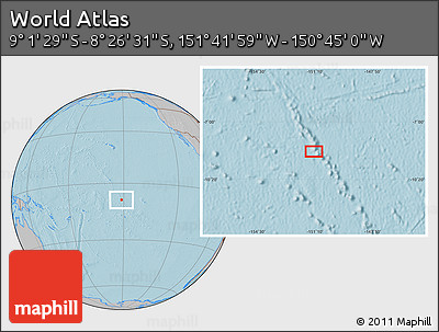 Gray Location Map of the Area around 8° 44' 0" S, 151° 13' 29" W, hill shading