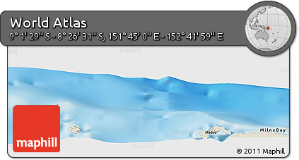 Shaded Relief Panoramic Map of the Area around 8° 44' 0" S, 152° 13' 29" E