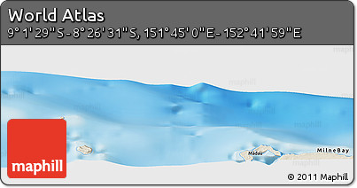 Shaded Relief Panoramic Map of the Area around 8° 44' 0" S, 152° 13' 29" E