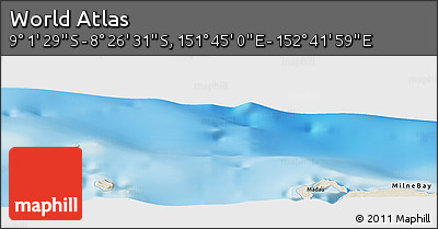 Shaded Relief Panoramic Map of the Area around 8° 44' 0" S, 152° 13' 29" E