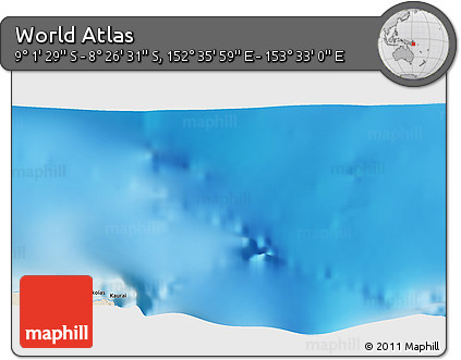 Shaded Relief 3D Map of the Area around 8° 44' 0" S, 153° 4' 29" E