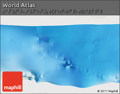 Shaded Relief 3D Map of the Area around 8° 44' 0" S, 153° 4' 29" E