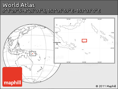 Blank Location Map of the Area around 8° 44' 0" S, 153° 4' 29" E