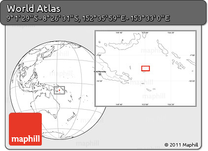 Blank Location Map of the Area around 8° 44' 0" S, 153° 4' 29" E