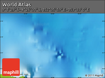 Physical Map of the Area around 8° 44' 0" S, 153° 4' 29" E