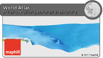 Physical Panoramic Map of the Area around 8° 44' 0" S, 153° 4' 29" E