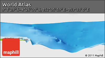 Physical Panoramic Map of the Area around 8° 44' 0" S, 153° 4' 29" E